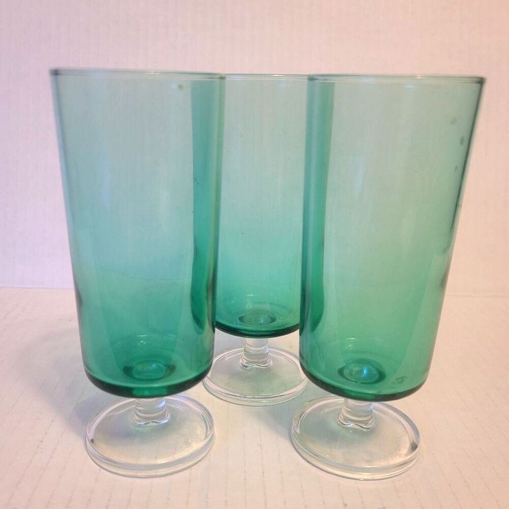 Vintage Luminarc Durand Cavalier French Green Water Champagne Glasses 3 ct.